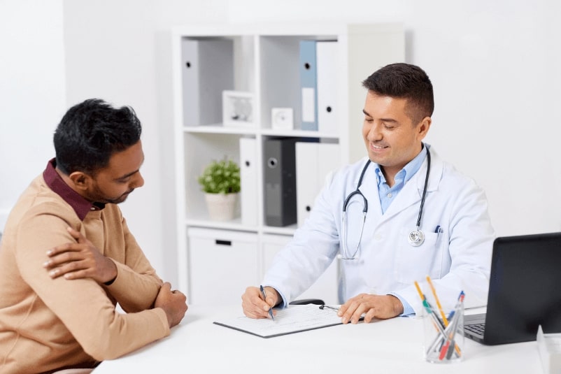 A patient consulting with a doctor about ketamine treatment for depression